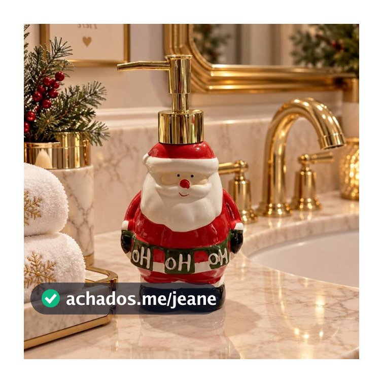 Porta Sabonete Líquido Papai Noel HoHoHo Dispenser Banheiro Lavabo Em Cerâmica 19cm x 9cm