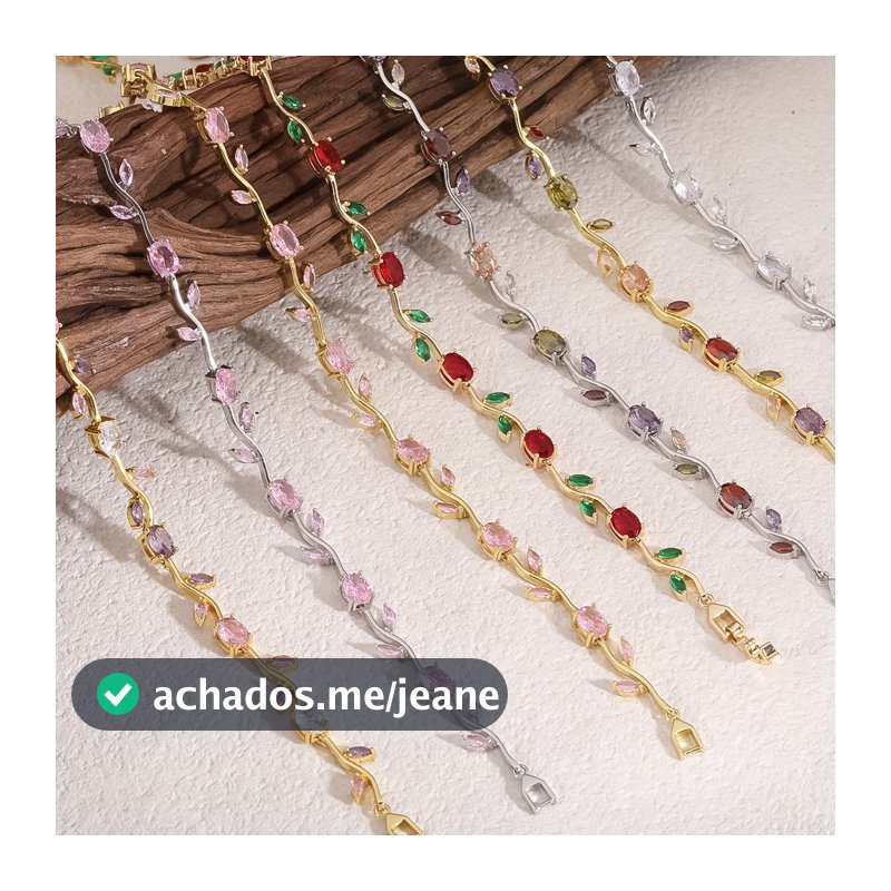 Pulseira Dourada De Prata Folha Cobre Incrustada Zircônia Não-Desbotamento Feminina Jóias Presente