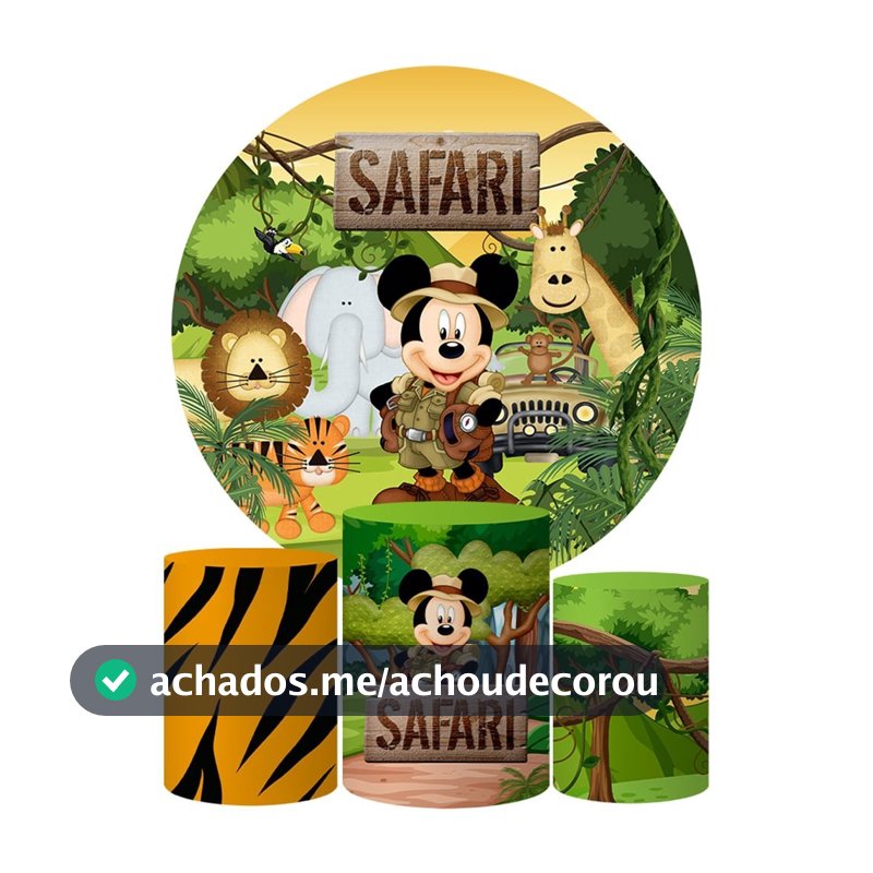 Trio Capas Cilindros + Painel Safari Veste Fácil Tematico Aniversario