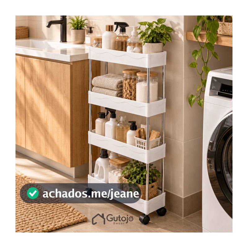 Carrinho Organizador Slim Multiuso 4 Andares com Rodinhas Prateleira Móvel para Cozinha Banheiro Lavanderia Quarto
