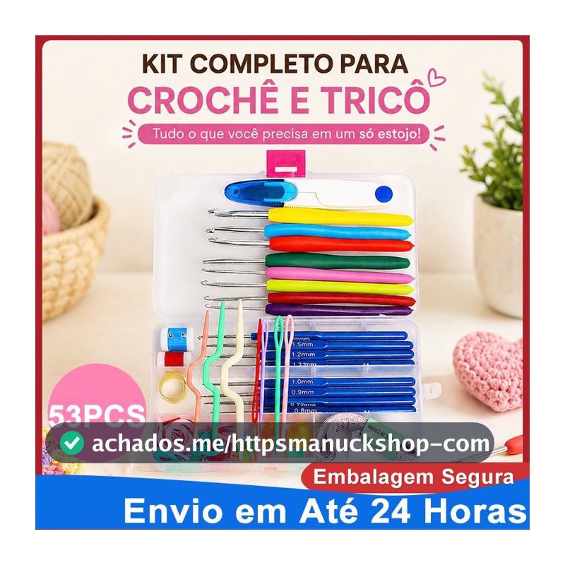 Kit Crochê Completo 53 Peças Agulhas Crochê Silicone 0.6mm5.5mm Iniciante Profissional Estojo Organizador