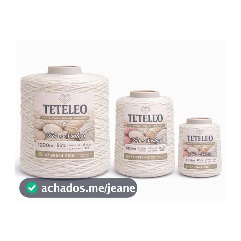 Barbante Antialérgico Sem Poeira Não Desbota TeTeLeo Fio Nº6 – Ideal para Crochê, Tricô e Artesanato Cru