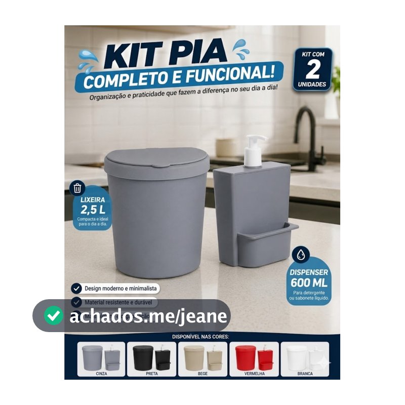 Kit Cozinha Lixeira de Pia Dispenser Detergente Porta Esponja Organizador Bancada Compacto Multiuso