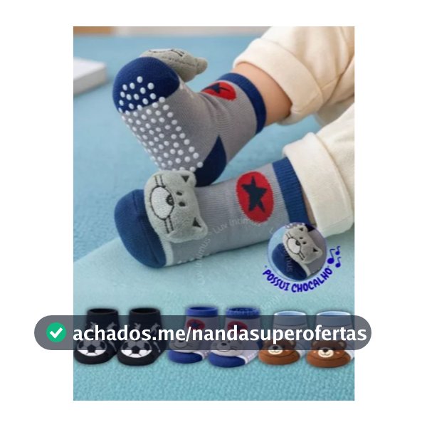 Kit 12 Pares de Meia Bebê Menino Chocalho Inverno Pelucia no Pé Algodão Premium