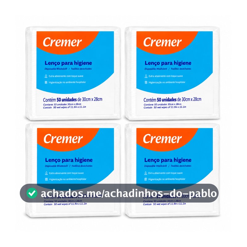 4 Pct C/50 Un - Lenço Wipes Higiêne / Acamados / Bebê Cremer