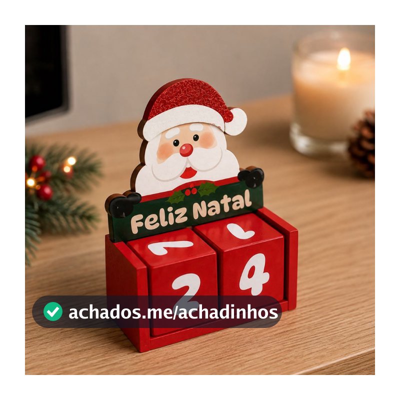 Mini Calendário Natalino Papai Noel com Cubos Mdf Decoração de Natal 10cm