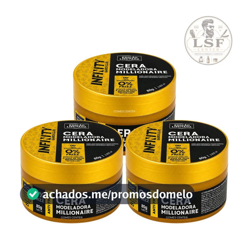 Kit 3x Pomada Cera Modeladora Millionaire For Men 80g 0% Antifrizz Penteados Modela Alta Fixação Hidrata os Fios Fox