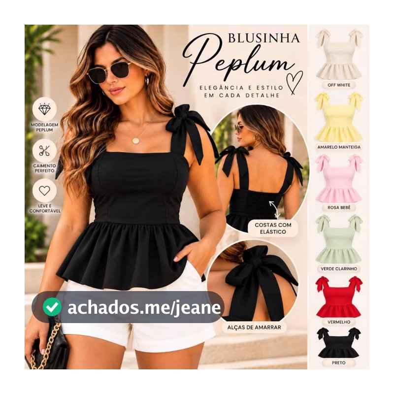 Blusa Blusinha Peplum Feminina Alcas De Laço Regulavel