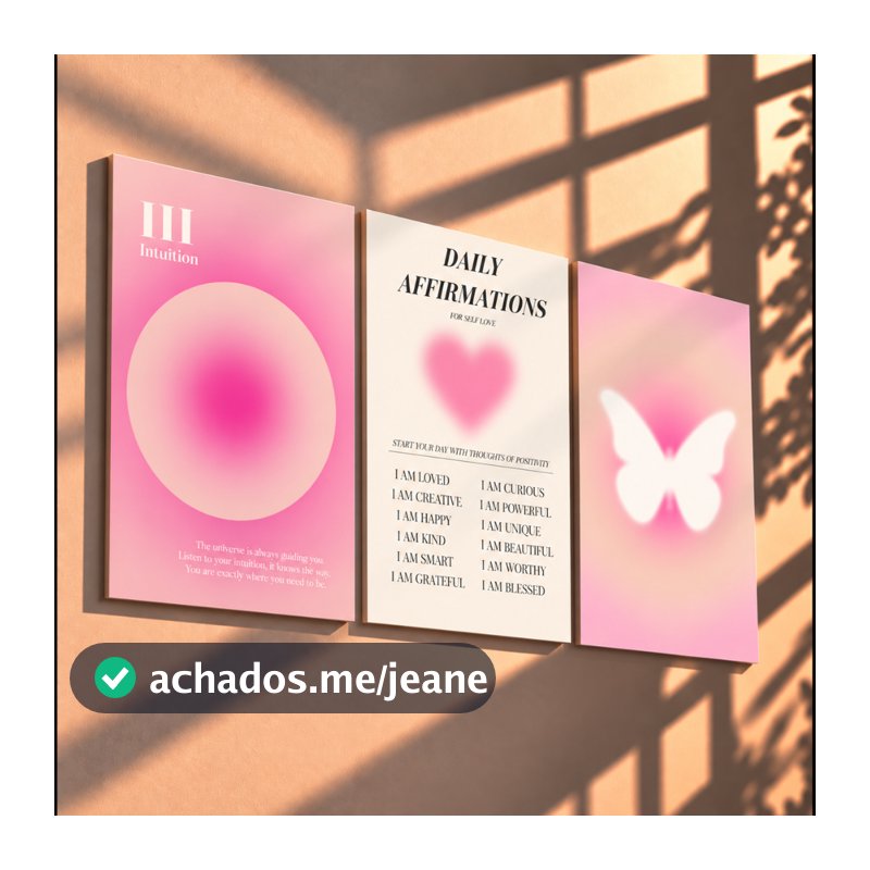 Quadros decorativos Angel Number  Rosa Para Sala Quarto Hall (3 peças)
