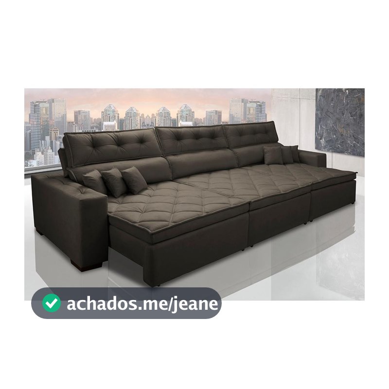 Sofá Retrátil e Reclinável 3,52m Austin com Molas no Assento Tecido Suede Velusoft Café