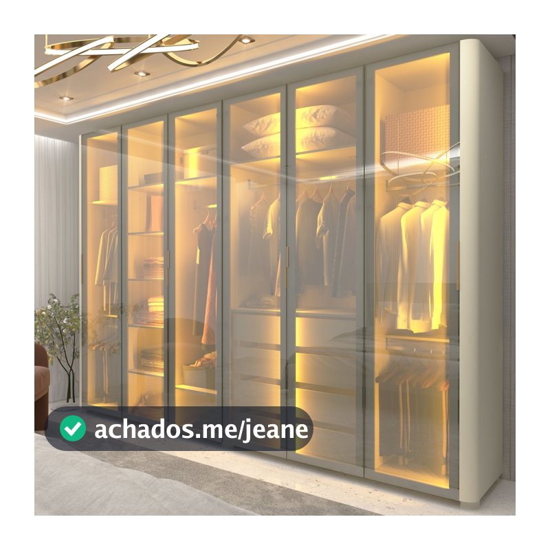 Guarda-Roupa Casal 6 Portas com 6 Portas Reflecta com Pés com LED Innova 100% MDF Branco/Off White Off White