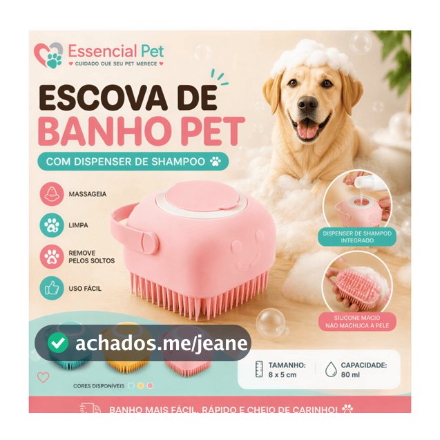 Escova de Banho Pet Silicone com Dispenser de Shampoo para Cachorro e Gato