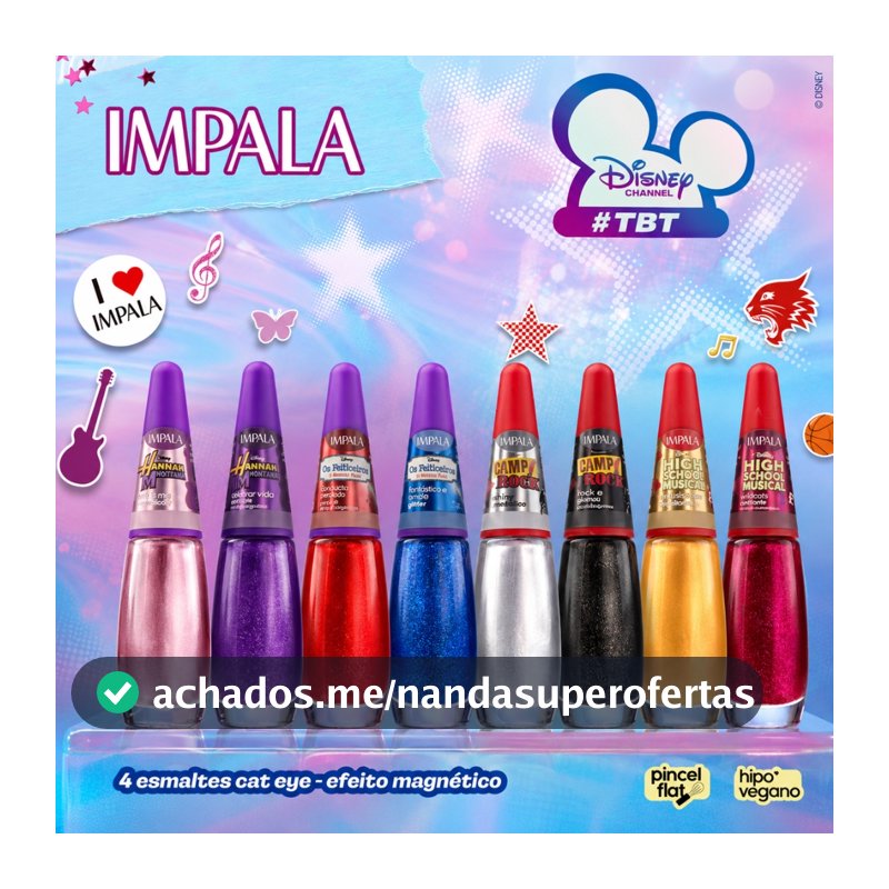 Kit Esmaltes Impala Coleção Disney Chanel Cat Eye Efeito Magnético Hipo Vegano Hannah Montana