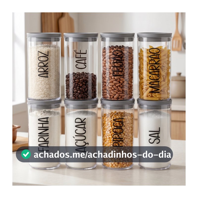 Kit Potes Herméticos 1,3L Cilíndrico + Cartela Adesiva À Prova d'Água | Porta Mantimentos, Plástico, Variações