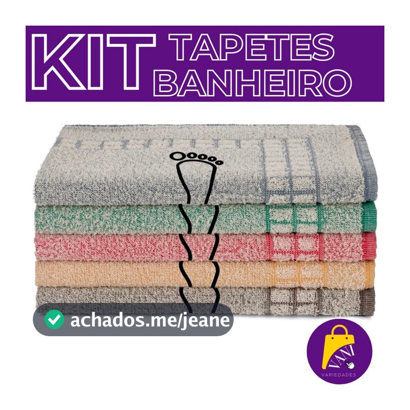 Kit 6 Tapetes Piso Para Banheiro Atoalhado Saída de Box Pezinho 100% Algodão 40x60cm