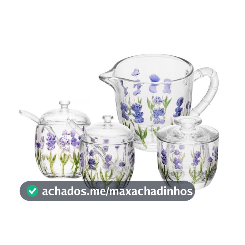 Xicaras, Manteigueira, Leiteira, Açucareiro e Meleira ou Kit 4 completo Lavanda Hand Painting - Lyor