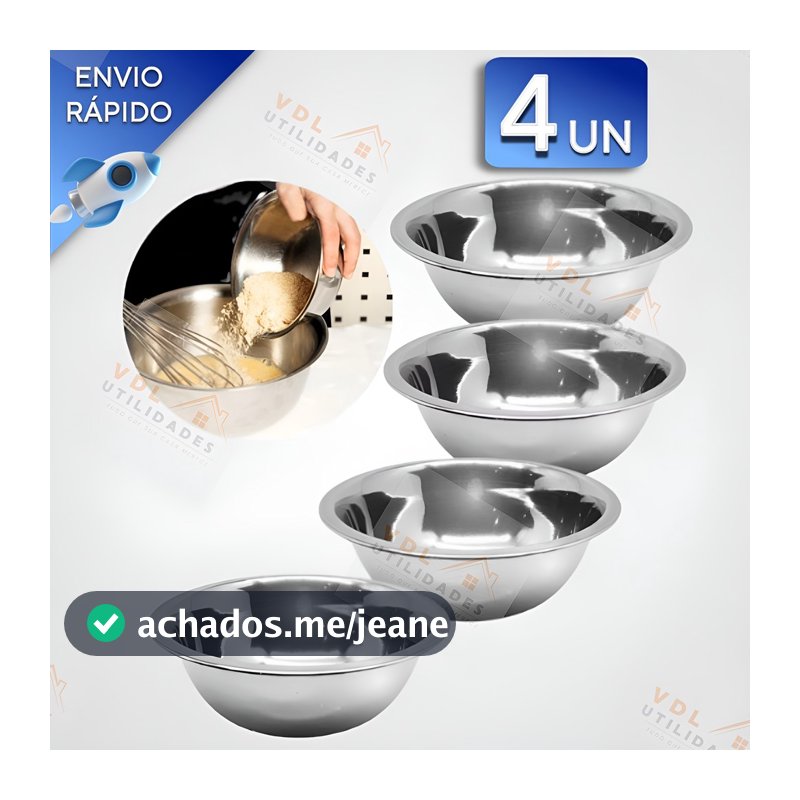 Kit 4, 3, 2 ou 1 Saladeira Tigela Inox Vasilha Bacia Bowl Tamanho 20cm Tigela Casa Cozinha Utensílios de Casa Cozinha