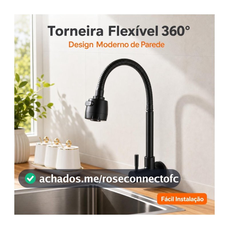 Torneira Inox  Prata/Preto Com Chuveiro Com Rotação De 360° Cozinha Luxo Parede Promoção