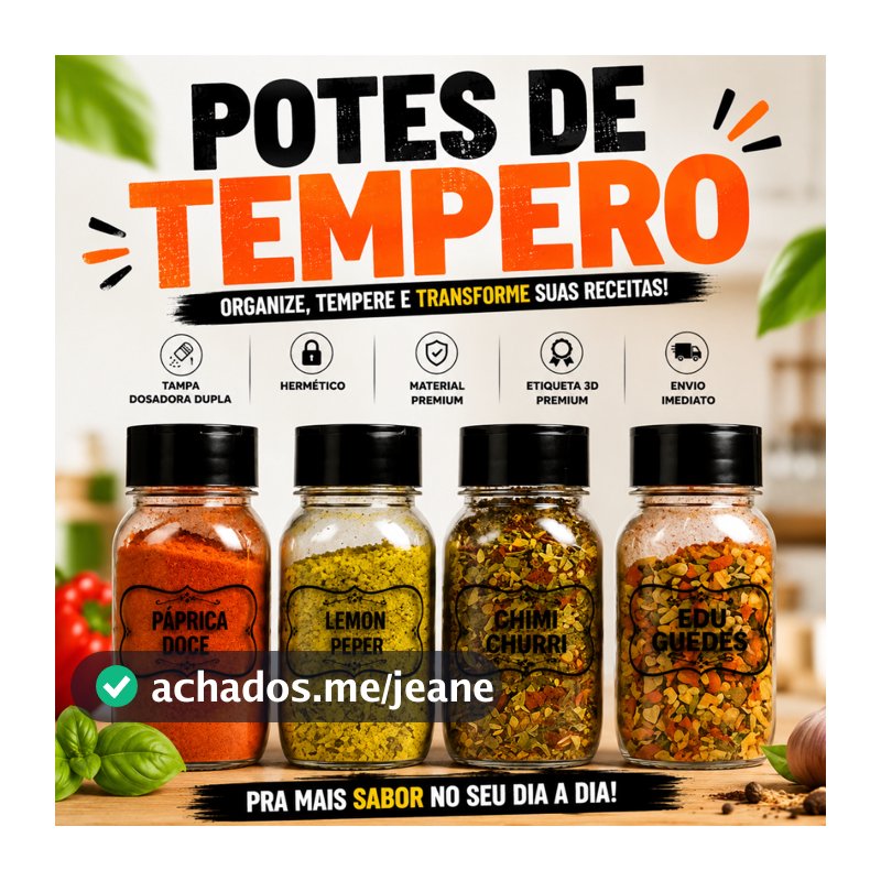 Pote de Tempero 200ML  + ETIQUETA 3D PREMIUM Tampa Dosadora Dupla ENVIO IMEDIATO