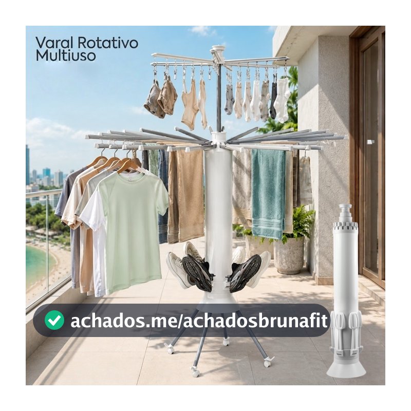 Varal Retrátil de Chão Vertical Inox com Rodinhas Organizador de Roupas Cabideiro Multiuso para Casa e Apartamento