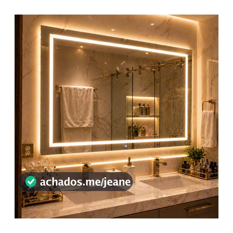 Espelho Camarim LED 120x70 Profissional Grande 3 Cores Luz Jateado Retangular Maquiagem Decorativo