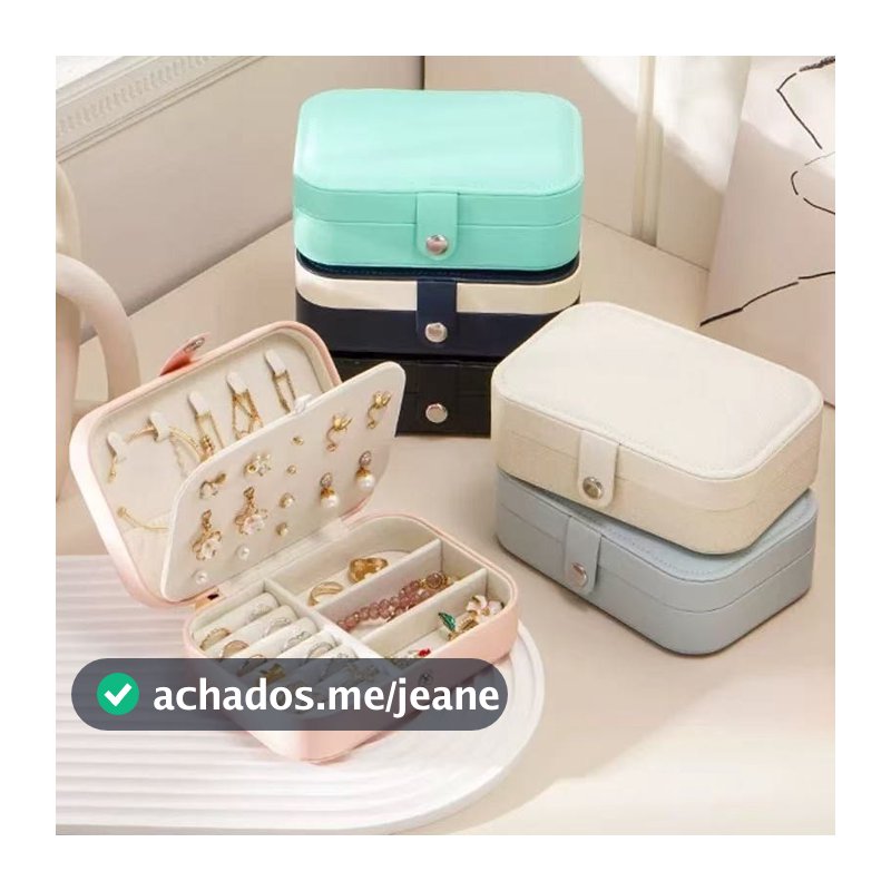 caixa de joias portátil multifuncional em couro, com compartimento duplo e grande capacidade.