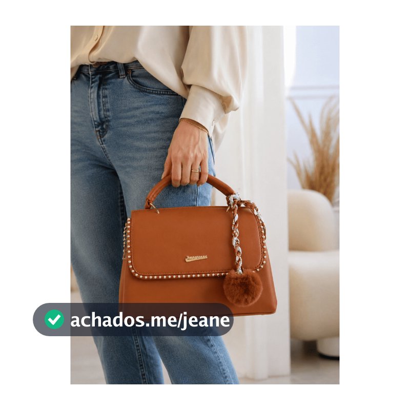 Bolsa Feminina Estruturada Statchel de Mão com Fecho Frontal , Alça Transversal, Lenço e Pompom
