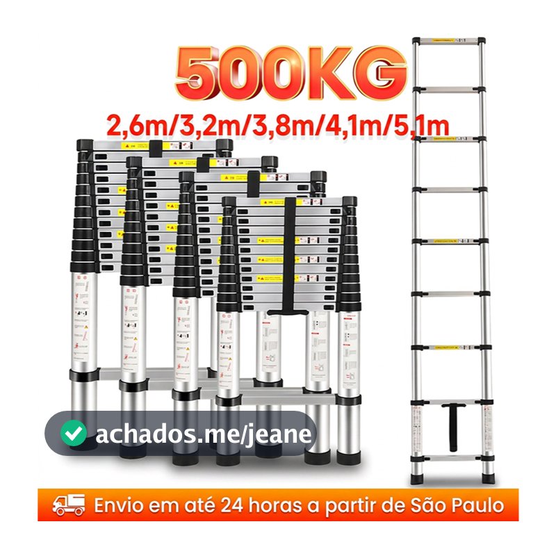 Escada Telescópica Multifuncional De  Opções De Comprimento: 2,6 Metros A 5,1 Metros