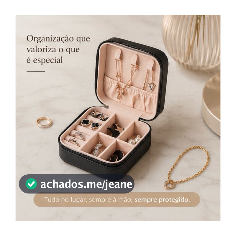 Porta Joias Couro Sintético Compacto | Organizador para Anéis, Brincos, Colares e Pulseiras | Estojo de Viagem Elegante
