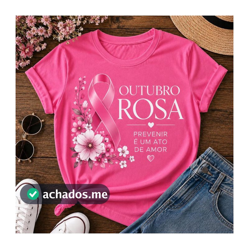 Camiseta Tshirt Feminina Temas Estampa Outubro Rosa Prevenção Câncer De Mama T-shirt Premium Envio Imediato