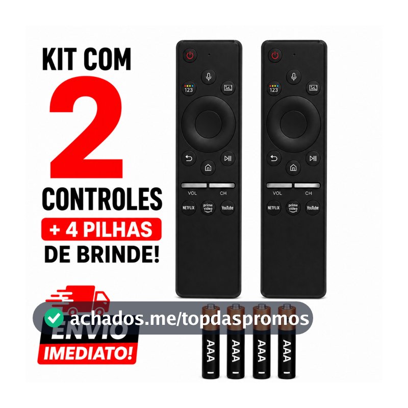 Kit 2 Controles Remotos Compatível com Smart TV Samsung + 4 Pilhas AAA Grátis Netflix Prime YouTube