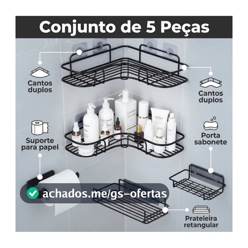 Kit De 2/3/4/5 Suportes Porta Shampoo Organizador De Metal Para Banheiro Cozinha Prateleira Com Adesivos