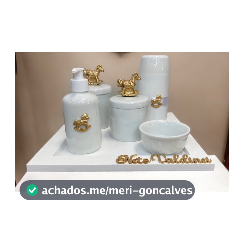 Kit higiene porcelana cavalinho bandeja reta com nome