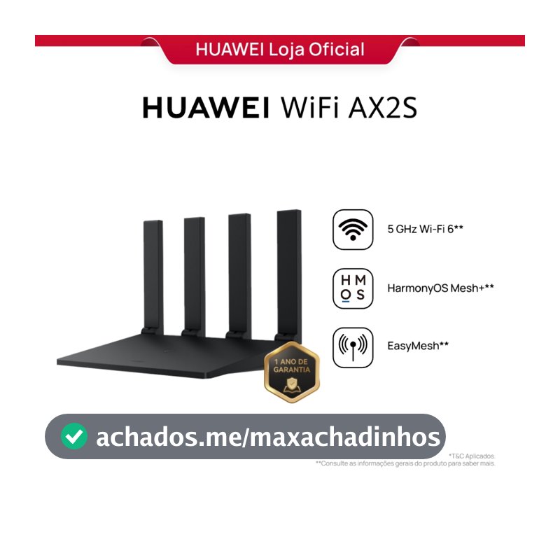 HUAWEI WiFi AX2S | Roteador | WS7000 V2 |  Dual Band | 4 Antenas | 5 GHz Wi-Fi 6