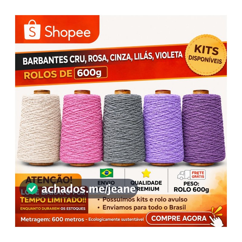 BARBANTES Nº6 CRU, ROSA, CINZA, VIOLETA, LILÁS - ROLOS 600g - QUEIMA DE ESTOQUE - Fio Macio Para Crochê Não Desbota