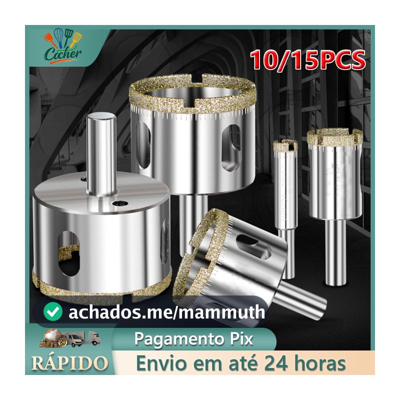 Jogo 10/15 Brocas Diamantadas Serra Copo furar Vidro Granito Ceramica 6 a 50 mm kit ferramentas