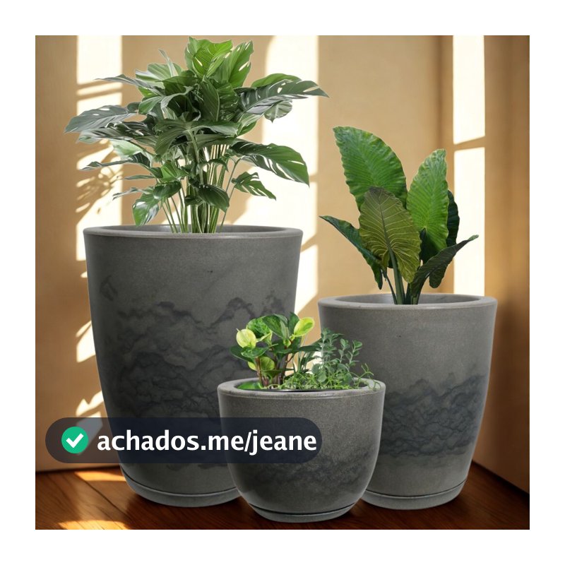 Kit 3 Vasos Para Plantas Polietileno Decorativo Liso Polido Cone Bojo N1 N2 N3
