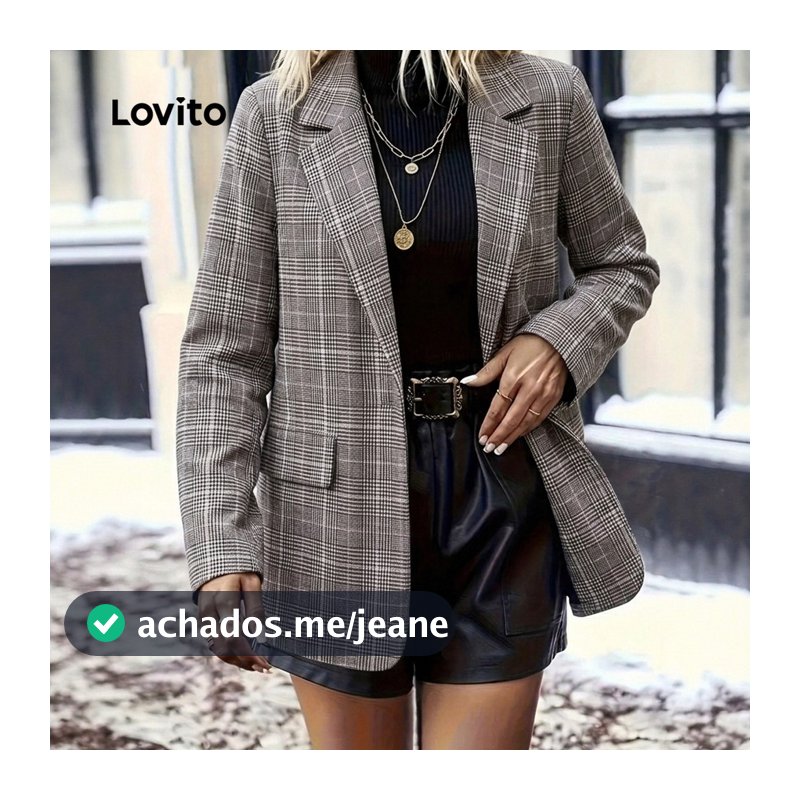 Lovito Blazer Elegante de Bolso Falso com Botão Marrom para Mulheres outono/inverno LK6LD339