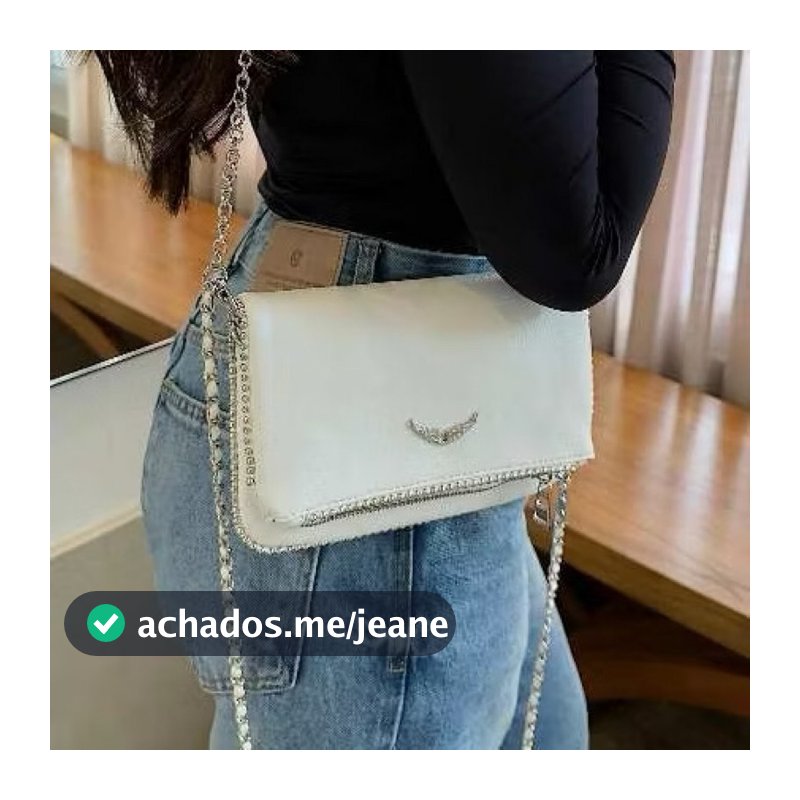Bolsa Ombro Transversal Blogueira Detalhe Asa Prateada com Alça Corrente