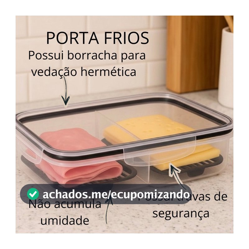 Porta Frios Duplo Preto para Presunto e Queijo Com Fundo Removível Para Conservar e Organizar a Geladeira Hermetico