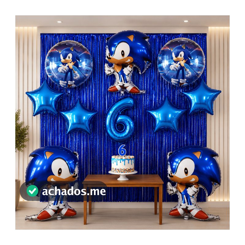 Kit Festa Sonic Completo Balões Decorativos + Número da Idade à Escolha Aniversário
