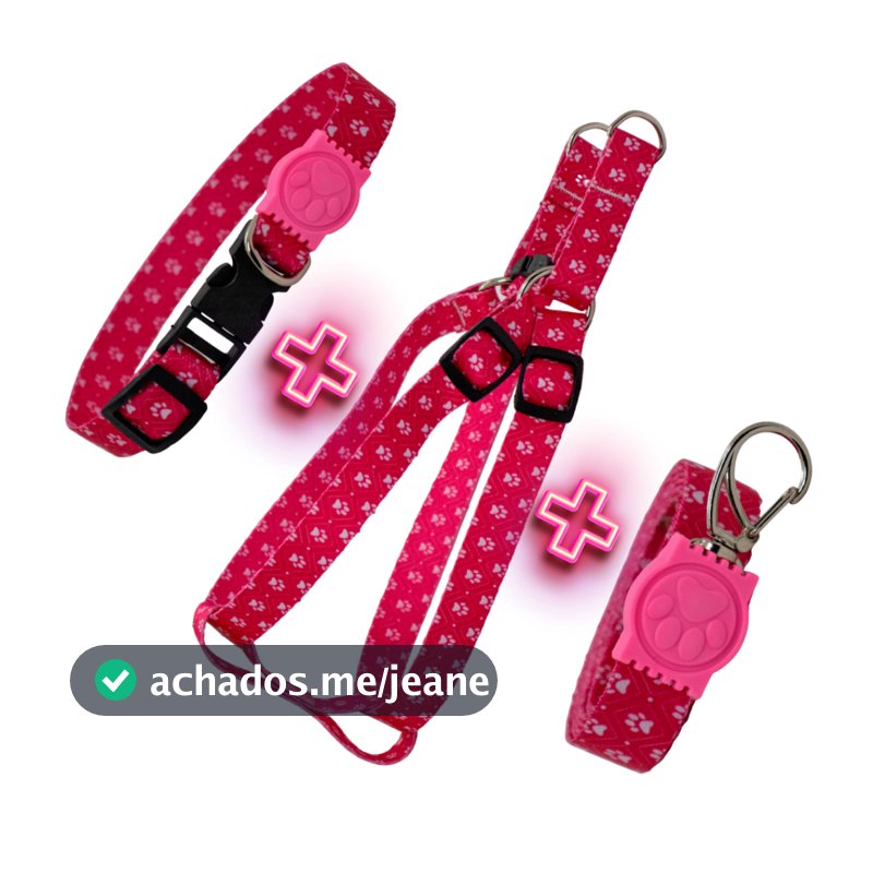 Coleira Peitoral para Cachorro e Gato Ajustável Kit Peitoral + Coleira + Guia