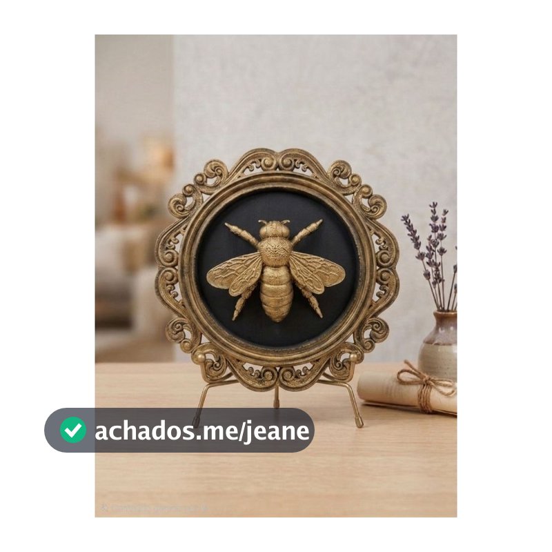 Quadro Redondo Decorativo Abelha Moldura Barroca 19cm Farmhouse Vintage Clássico Parede Decoração Luxo