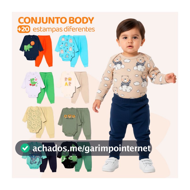Kit 4 Peças de Roupas para Bebê Menino (2 Body Longo + 2 Calça Mijão) Kit 2 Body Roupa Infantil Bebê
