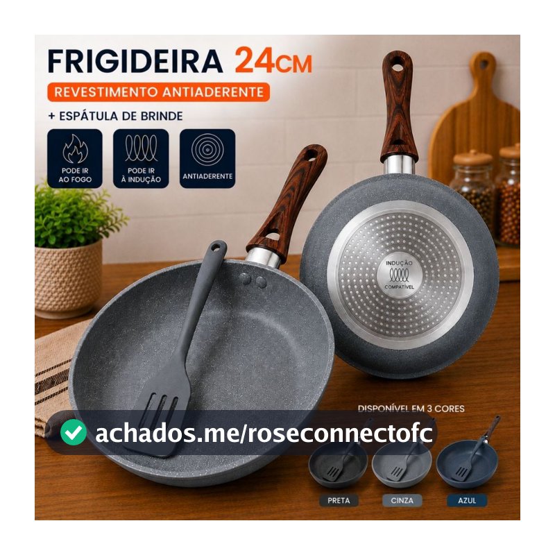 Frigideira Cerâmica Antiaderente 24cm Indução Cooktop Fogão a Gás Não Gruda Sem Óleo Com Espatula