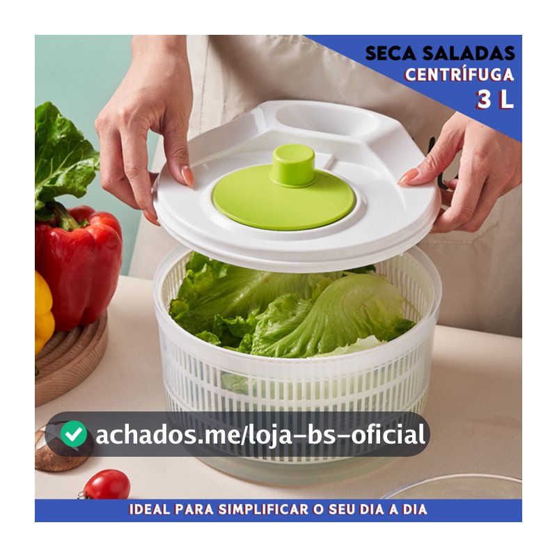 Centrífuga de Salada 3L Manual | Secagem Rápida Sem Esforço | Ideal para Folhas e Hortaliças - MN
