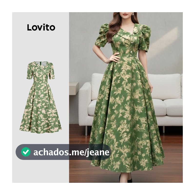Lovito Elegante Vestido Verde com Botões e Zíper para Primavera/verão para Mulheres LBL33128