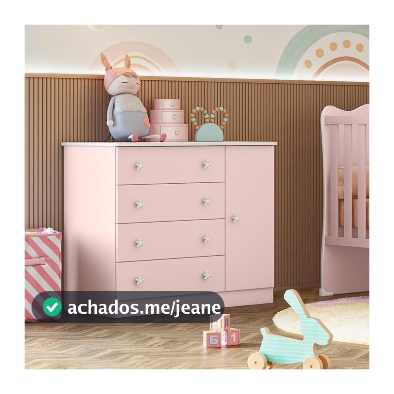 Comoda Sapateira 1 Porta 4 Gavetas Doce Sonho Rosa Acetinado