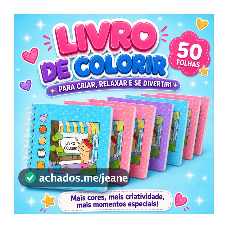 Kit Livros para Colorir Infantil Antiestresse Capa Dura Holográfica 50 Folhas – Escolha de 1 a 20