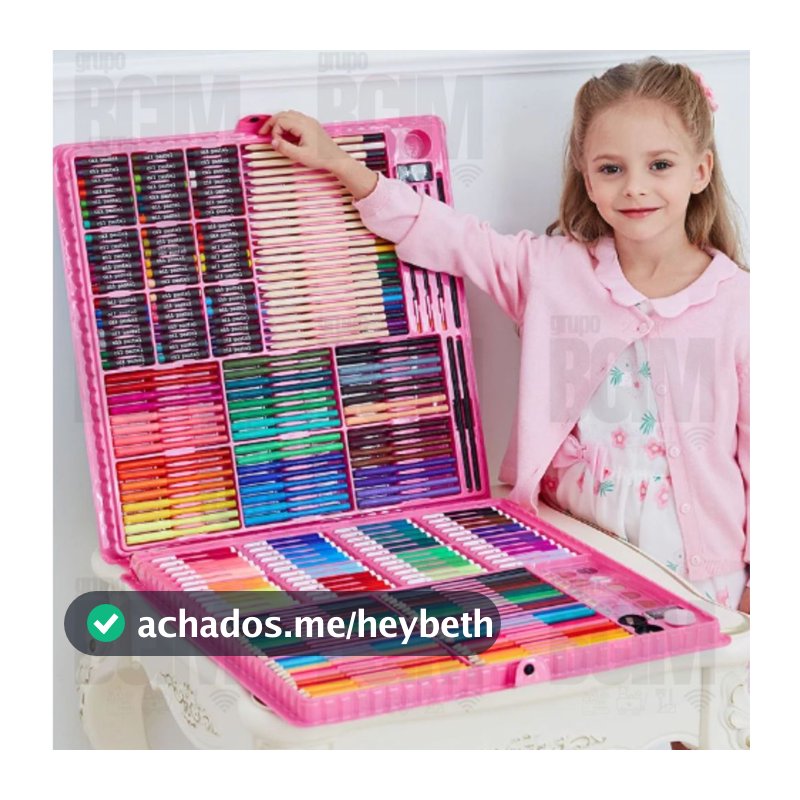 Estojo Maleta Pintura Infantil Lápis Cores Giz Canetinhas e Diversos Tamanhos Desenhos Para Colorir